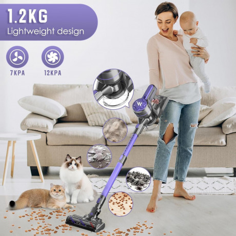 BENICO BENICO Akku-Hand-und Stielstaubsauger Ideal fur Hartboden, Teppiche, Tierhaare, 2200,00 W, beutellos, Kabelloser 6 in 1 Staubsauger 35 Min Laufzeit, LED, Anti-Tangle-Burste  Беспроводной ручной и стержневой пылесос BENICO, идеально подходит для тве