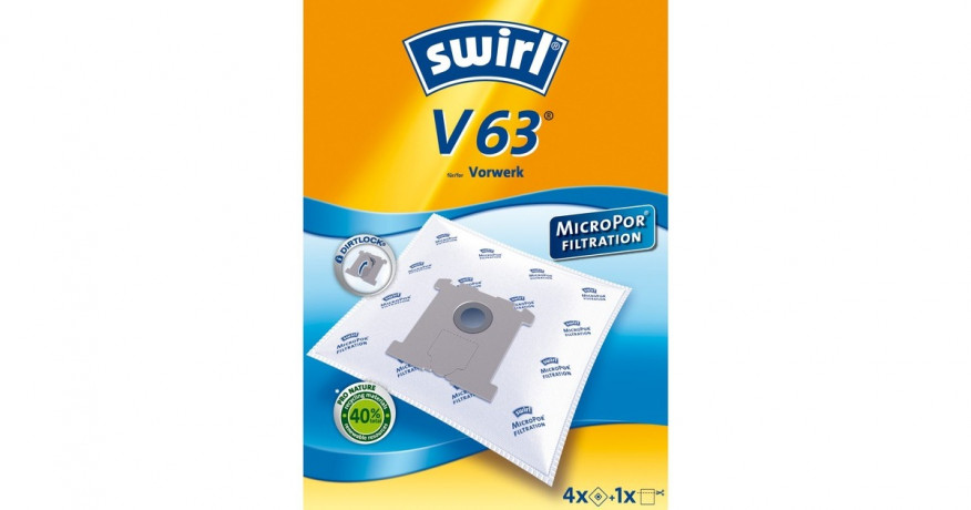 Swirl Swirl Staubsaugerbeutel V63 EcoPor 4 Beutel + 1 Filter, fur Vorwerk   Вихревые мешки для пылесоса V63 EcoPor 4 мешка + 1 фильтр, для Vorwerk