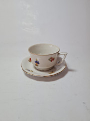 Bavaria Винтажная кофейная пара с позолоченным ободком и витиеватой ручкой "Букеты цветов", Германия, 1960-70гг.