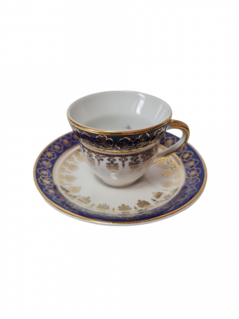 Istanbul Samavit Poreselen Кофейная пара с позолоченным узором по синему ободку, Турция, 1960-70гг.