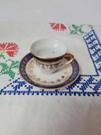 Istanbul Samavit Poreselen Кофейная пара с позолоченным узором по синему ободку, Турция, 1960-70гг.