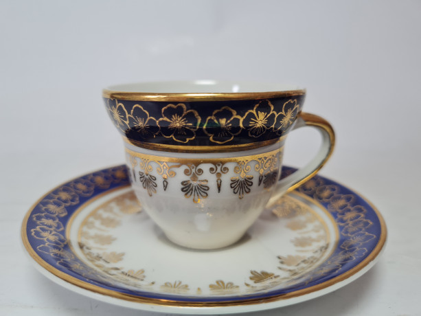 Istanbul Samavit Poreselen Кофейная пара с позолоченным узором по синему ободку, Турция, 1960-70гг.