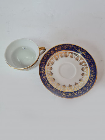 Istanbul Samavit Poreselen Кофейная пара с позолоченным узором по синему ободку, Турция, 1960-70гг.