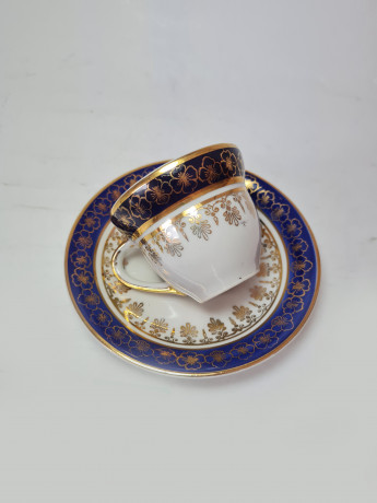 Istanbul Samavit Poreselen Кофейная пара с позолоченным узором по синему ободку, Турция, 1960-70гг.