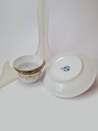 Istanbul Samavit Poreselen Кофейная пара с позолоченным узором по синему ободку, Турция, 1960-70гг.