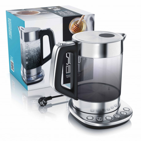 Arendo Arendo Wasserkocher, 1,5 l, 2200 W, Edelstahl Glas, mit Basisstation  Temperatureinstellung 70°C 100°C  Чайник Arendo, 1,5 л, 2200 Вт, стекло нержавеющая сталь, с регулировкой температуры на базовой станции 70°С 100°С