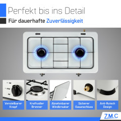 ZMC ZMC Gaskocher Tragbarer Gaskocher Campingkocher 2-flammig inkl. Schlauch und Regler, 2,2 kW 50 mBar Outdoor Gasherd Kochfeld Herd Propangas Tischkocher  Газовая плита ZMC, переносная газовая плита, походная плита, 2 пламени, включая шланг и регулятор,