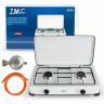 ZMC ZMC Gaskocher Tragbarer Gaskocher Campingkocher 2-flammig inkl. Schlauch und Regler, 2,2 kW 50 mBar Outdoor Gasherd Kochfeld Herd Propangas Tischkocher  Газовая плита ZMC, переносная газовая плита, походная плита, 2 пламени, включая шланг и регулятор,