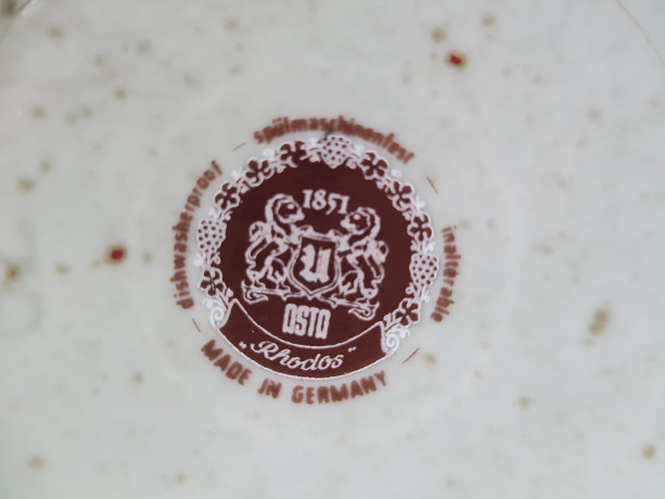 Ваза винтажная Osto 1851 "Родос" с цветочным зеленым декором, фарфор, 13 x 8 см, Германия, 1960-1970гг.