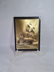 Картина винтажная "Парусник", фольга, под стеклом, 24 x 18 см, Германия, 1960-70гг.