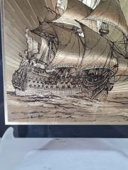 Картина винтажная "Парусник", фольга, под стеклом, 24 x 18 см, Германия, 1960-70гг.