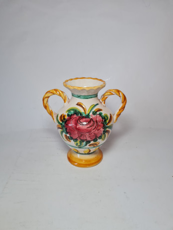 Miriam Italy Ваза для цветов с двумя ручками с ярким цветочным рисунком, 16 x 16 см, Италия, 1960-70гг.