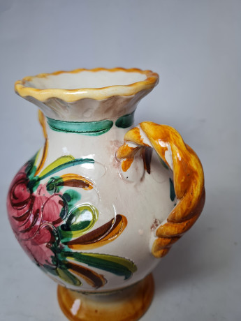 Miriam Italy Ваза для цветов с двумя ручками с ярким цветочным рисунком, 16 x 16 см, Италия, 1960-70гг.