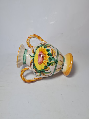 Miriam Italy Ваза для цветов с двумя ручками с ярким цветочным рисунком, 16 x 16 см, Италия, 1960-70гг.