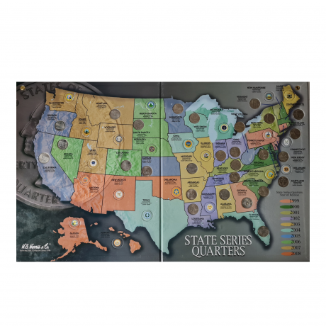 Альбом с монетами винтажный H.E. Harris &Co "25 центов Штаты Америки (1999-2008)" (State Series Quarters), 40 х 32.5 см, США, 2008.