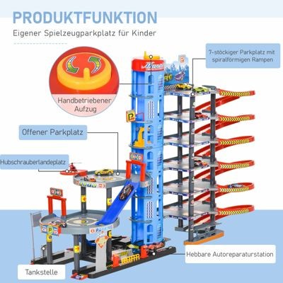 HOMCOM Kinder Parkhaus mit Rennbahn und Zubehor Детская автостоянка с ипподромом и аксессуарами