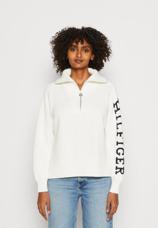 Tommy Hilfiger ZIP SWEATER Jumper ecru СВИТЕР НА МОЛНИИ Джемперы экрю