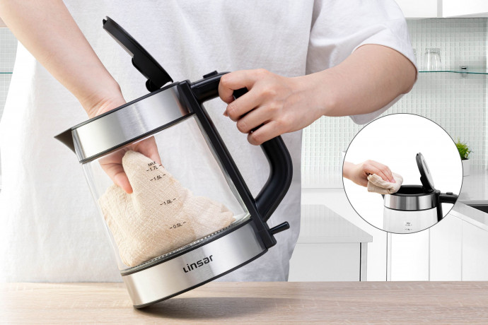 Linsar Wasserkocher Borosilikat Glas, 1,7 Liter, blaue LED-Beleuchtung, Kalkfilter  Чайник Linsar из боросиликатного стекла, 1,7 литра, синяя светодиодная подсветка, фильтр от накипи