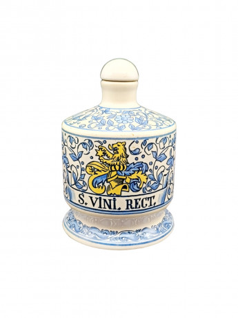 Фляга для вина винтажная с пробкой Ulmer Keramik "S Vini Rect", с изображением гербового льва, керамика, 0.7 л, 19 х 12 см, Германия, 1960-70гг.