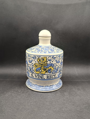 Фляга для вина винтажная с пробкой Ulmer Keramik "S Vini Rect", с изображением гербового льва, керамика, 0.7 л, 19 х 12 см, Германия, 1960-70гг.