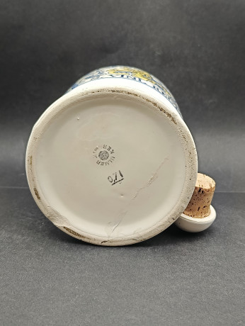 Фляга для вина винтажная с пробкой Ulmer Keramik "S Vini Rect", с изображением гербового льва, керамика, 0.7 л, 19 х 12 см, Германия, 1960-70гг.