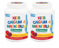 ‎NEW NORDIC Kids Calcium &amp; Magnesium Кидс Витамины с Кальцием, Магнием и D3 для детей от 3 лет, со вкусом ягод, 180 жевательных таблеток x 2 банки