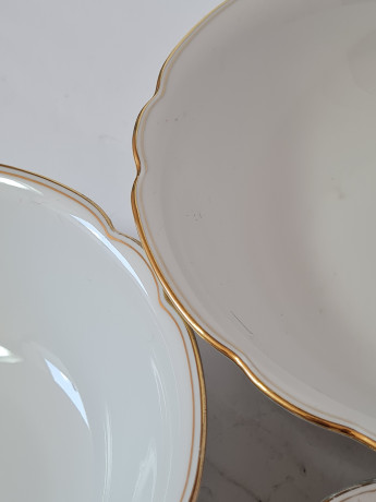 Набор глубоких тарелок винтаж Seltmann Weiden Bavaria, белый фарфор с позолоченным краем,  3 штуки х 23 x 7 см , 20,5 x 6,5 см, 19 x 5,5 см, Германия, 1960-70гг.