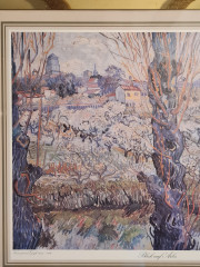 Картина винтажная "Вид на Арль" Винсент Ван Гог, золотистая рама, 43 x 35 см, Германия, 1960-70гг.