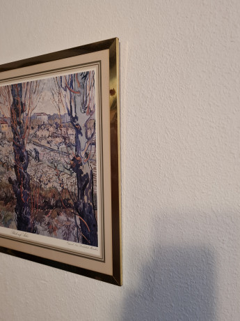 Картина винтажная "Вид на Арль" Винсент Ван Гог, золотистая рама, 43 x 35 см, Германия, 1960-70гг.