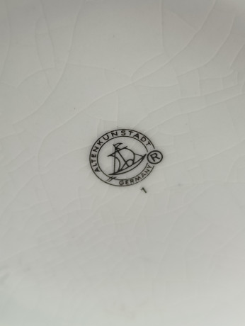 Немецкая пивная кружка винтажная Alten Kunststadt Germany "Бабенберг", с крышкой, кракелюр, фарфор / олово, 0.5 л, 15.5 см, Германия, 1960-70гг.