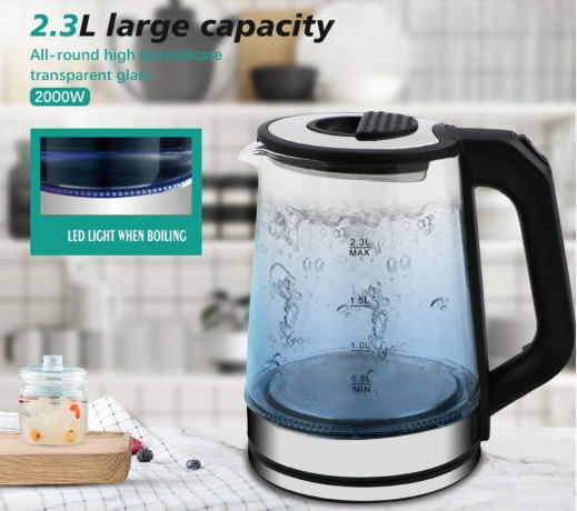 Cheffinger Cheffinger Wasserkocher Glas Edelstahl Wasserkocher 2000W mit LED-Beleuchtung Teekocher, 2.3 l, 2000 W Чайник Cheffinger стеклянный чайник из нержавеющей стали 2000Вт со светодиодной подсветкой, заварочный чайник, 2,3 л, 2000 Вт