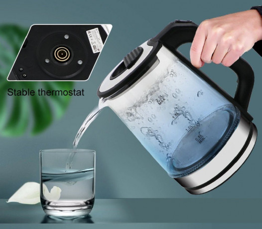 Cheffinger Cheffinger Wasserkocher Glas Edelstahl Wasserkocher 2000W mit LED-Beleuchtung Teekocher, 2.3 l, 2000 W Чайник Cheffinger стеклянный чайник из нержавеющей стали 2000Вт со светодиодной подсветкой, заварочный чайник, 2,3 л, 2000 Вт