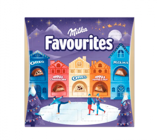 Milka Favourites 2025 Adventskalender 206g, Авдент-календарь 2025, 24 сладких сюрприза, 35см x 35см, 206 грамм