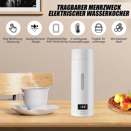 iscooter iscooter Reise-Wasserkocher Reisen Elektrische Wassertasse, 300W Schnellkoch-Teekanne-Heizbecher, 300,00 W, Wasserkocher mit Temperatureinstellung  Automatischer Abschaltung  Дорожный чайник iscooter, дорожная электрическая чашка для воды, 300 Вт