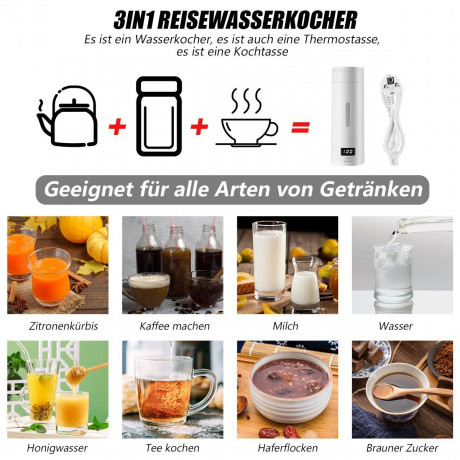 iscooter iscooter Reise-Wasserkocher Reisen Elektrische Wassertasse, 300W Schnellkoch-Teekanne-Heizbecher, 300,00 W, Wasserkocher mit Temperatureinstellung  Automatischer Abschaltung  Дорожный чайник iscooter, дорожная электрическая чашка для воды, 300 Вт