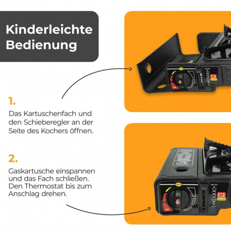 ZMC ZMC Gaskocher 2in1 Campingkocher mit Grillplatte 2 Flammig + 20x Gaskartuschen 227g, (mit Piezozundung Grill Platte Tischgrill Doppel Gasbrenner Gasgrill Kochfeld mit LPG Anschluss Warmeleistung: 2,3KW), Outdoor Camping Gas Kocher Butan Gas Gaskocher 