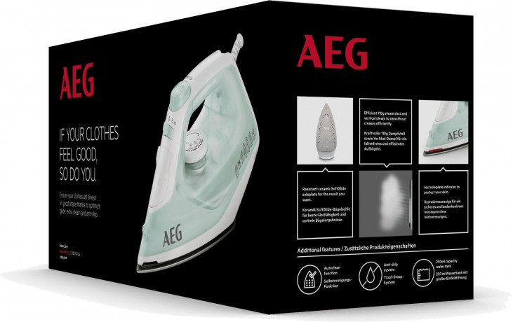 AEG AEG Dampfbugeleisen EasyLine DB 1740LG, 2400 W, Filtration mit Anti-Kalk-Patrone, Restwarmeanzeige, 110 g Dampfstoss  Паровой утюг AEG EasyLine DB 1740LG, 2400 Вт, фильтрация с картриджем от накипи, индикатор остаточного тепла, паровая порция 110 г