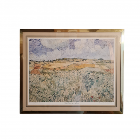 Картина винтажная "Поля в Овере" Винсент Ван Гог, золотистая рама, 43 x 35 см, Германия, 1960-70гг.