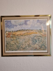 Картина винтажная "Поля в Овере" Винсент Ван Гог, золотистая рама, 43 x 35 см, Германия, 1960-70гг.