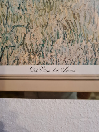 Картина винтажная "Поля в Овере" Винсент Ван Гог, золотистая рама, 43 x 35 см, Германия, 1960-70гг.