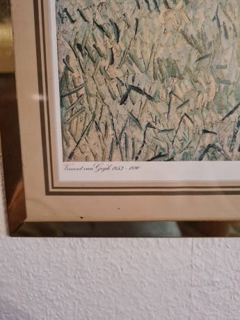 Картина винтажная "Поля в Овере" Винсент Ван Гог, золотистая рама, 43 x 35 см, Германия, 1960-70гг.
