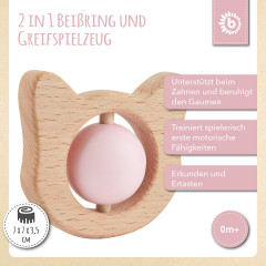 bieco Beissring Holz Natur Zahnungshilfe mit Silikon Kugeln Baby Greifling 7cm Beissringe Кольцо для прорезывания зубов