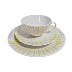 Чайное трио винтажное Bavaria с желто-серым геометричным декором, фарфор, Германия, 1970-80гг.