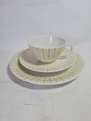 Чайное трио винтажное Bavaria с желто-серым геометричным декором, фарфор, Германия, 1970-80гг.