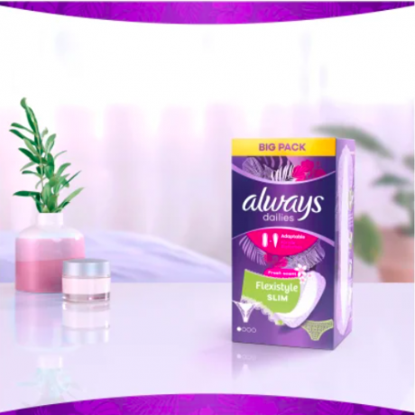 always Slipeinlage Flexistyle Slim Fresh BigPack 74 St, Прокладки Ежедневные тонкие Flexistyle с ароматом свежести 74 штуки, 3 упаковка (222 штуки)