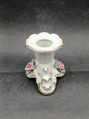 Подсвечник винтажный Dresden с розовыми цветками, фарфор, 6 х 9 см, Германия, 1960-70гг.