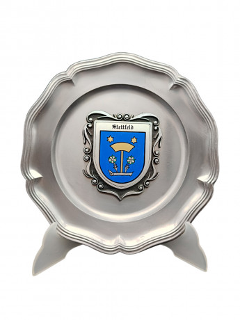 Тарелка декоративная винтажная "Герб города Штеттфельд" / Серия "Геральдика", яркий декор, олово (95%), 23 см, Германия, 1970-80гг.