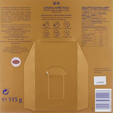 Lindt Mini-Tisch-Kalender Weihnachtszauber 115g, Линдт Адвент-каленадрь 2025, 24 сладких сюрприза, 19см х 19см, 115 г