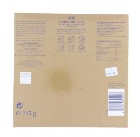 Lindt Mini-Tisch-Kalender Weihnachtszauber 115g, Линдт Адвент-каленадрь 2025, 24 сладких сюрприза, 19см х 19см, 115 г