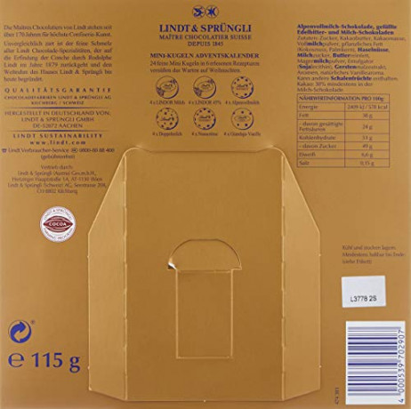 Lindt Mini-Tisch-Kalender Weihnachtszauber 115g х 2stk, Линдт Адвент-каленадрь 2025, 24 сладких сюрприза, 19см х 19см, 115 г x 2 шт